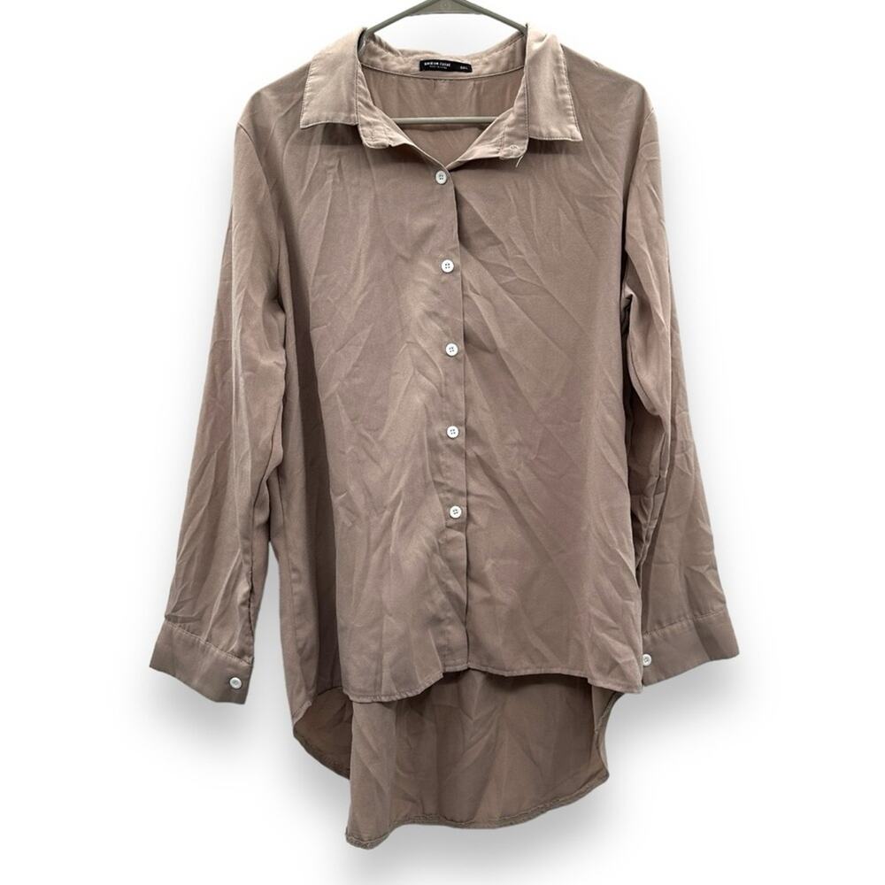 Shein Curve‎ Beige Tan High Low Long Sleeve Button Down Shirt Size 0XL